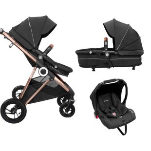 Carucior 3 in 1 AIR BabyGo Halime cadru Gold Black 1