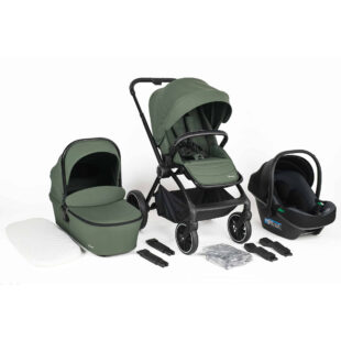 Carucior 3 in 1 BabyGo Harmony cu maner reglabil pe inaltime cadru Black Green