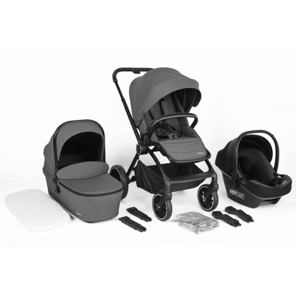 Carucior 3 in 1 BabyGo Harmony cu maner reglabil pe inaltime cadru Black Grey